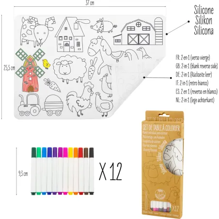 Mantel para colorear reutilizable Granja | Set creativo infantil
