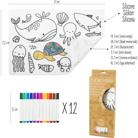 Mantel para colorear reutilizable Océano | Set creativo infantil
