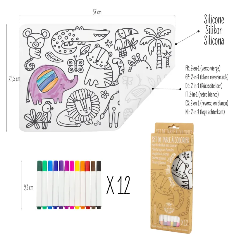 Mantel para colorear reutilizable Selva | Set creativo infantil