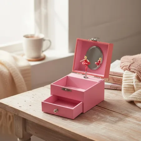 Caja musical infantil rosa con bailarina | Loro