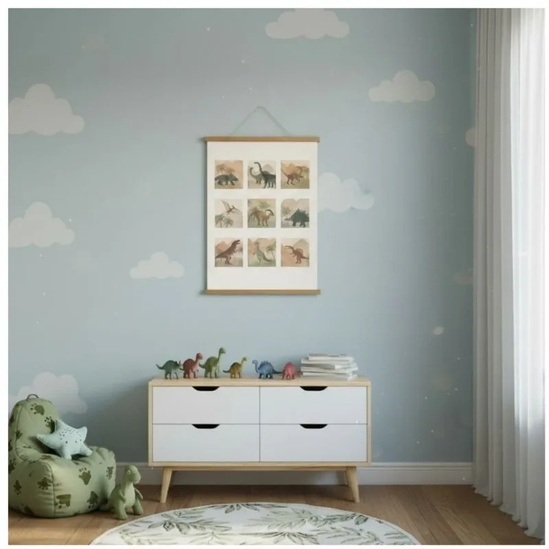 Póster infantil dinosaurios A2 con madera magnética